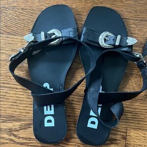 DEEP Black Sandals with Silver Buckle 39 New with Imperfections